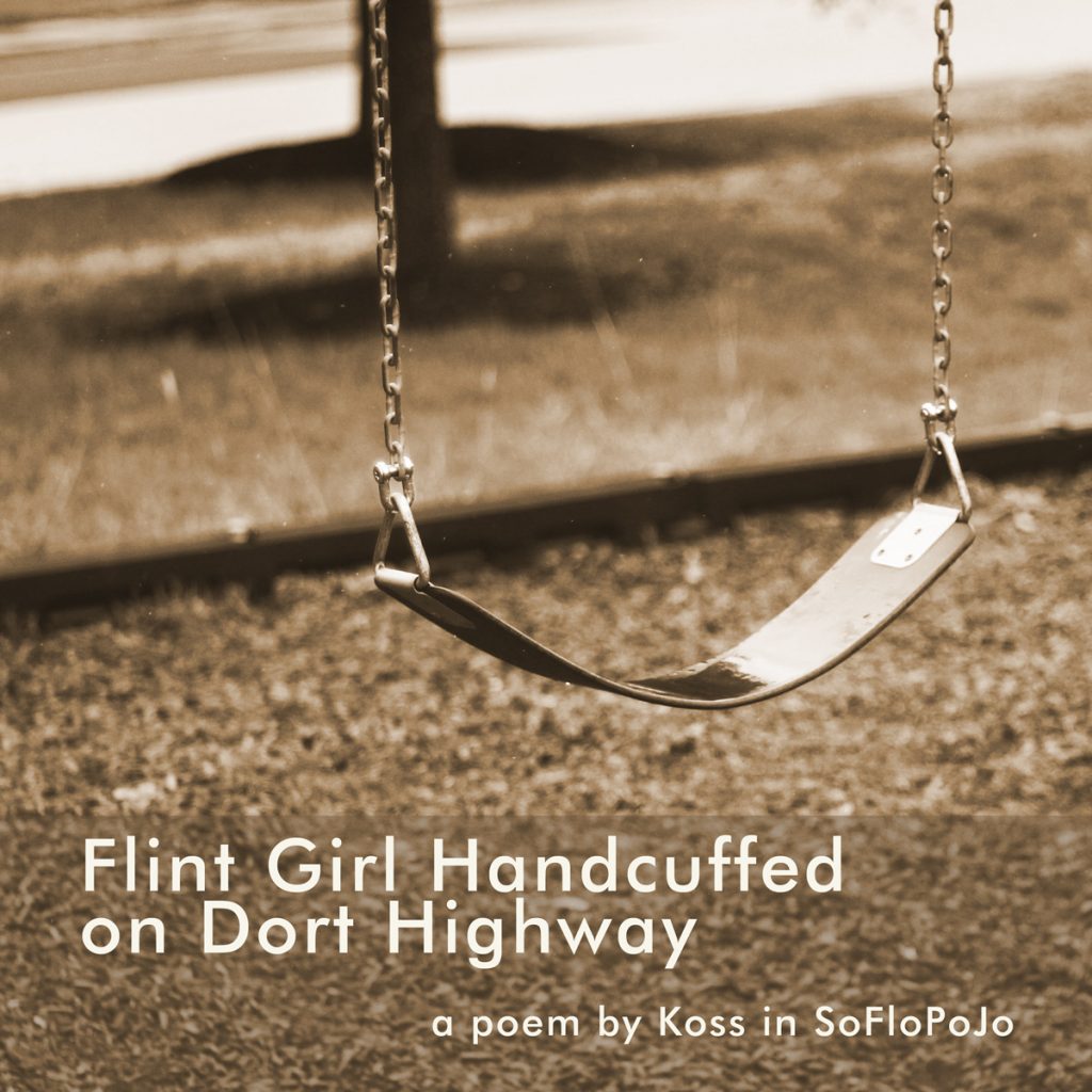 sepia photo of empty swing and promo text: Flint Girl Handcuffed Along Dort Highway in South Florida Poetry Journal