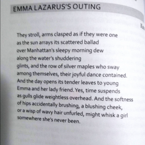 photo of published poem: Emma Lazarus's Outing, a poem by Koss in Sinister Wisdom