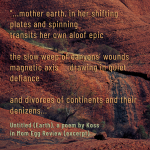red hillside cliffs with text from an eco-poem by Koss in Mom Egg Review