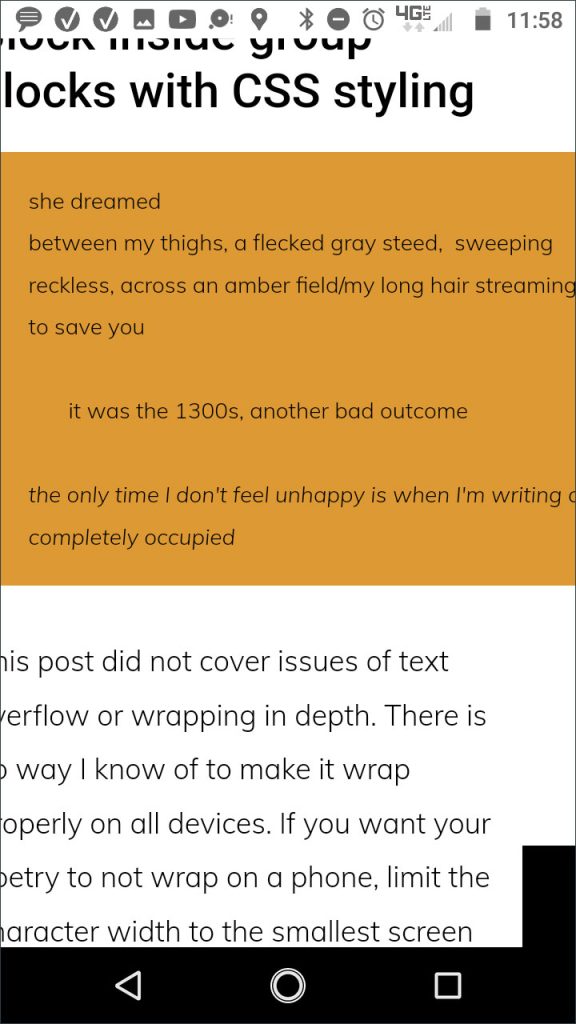 Poetry on phone with orange background css styling