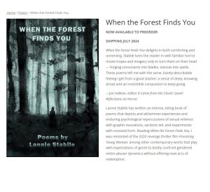screenshot of lannie stabile's book, When the Forest Finds You, watercolor with green trees and mysterious figure